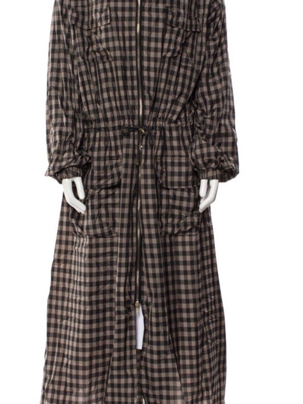 Sonia Rykiel Brown Plaid Drawstring Long Utility Jacket Trench Duster $1005 MSRP - Picture 5 of 9